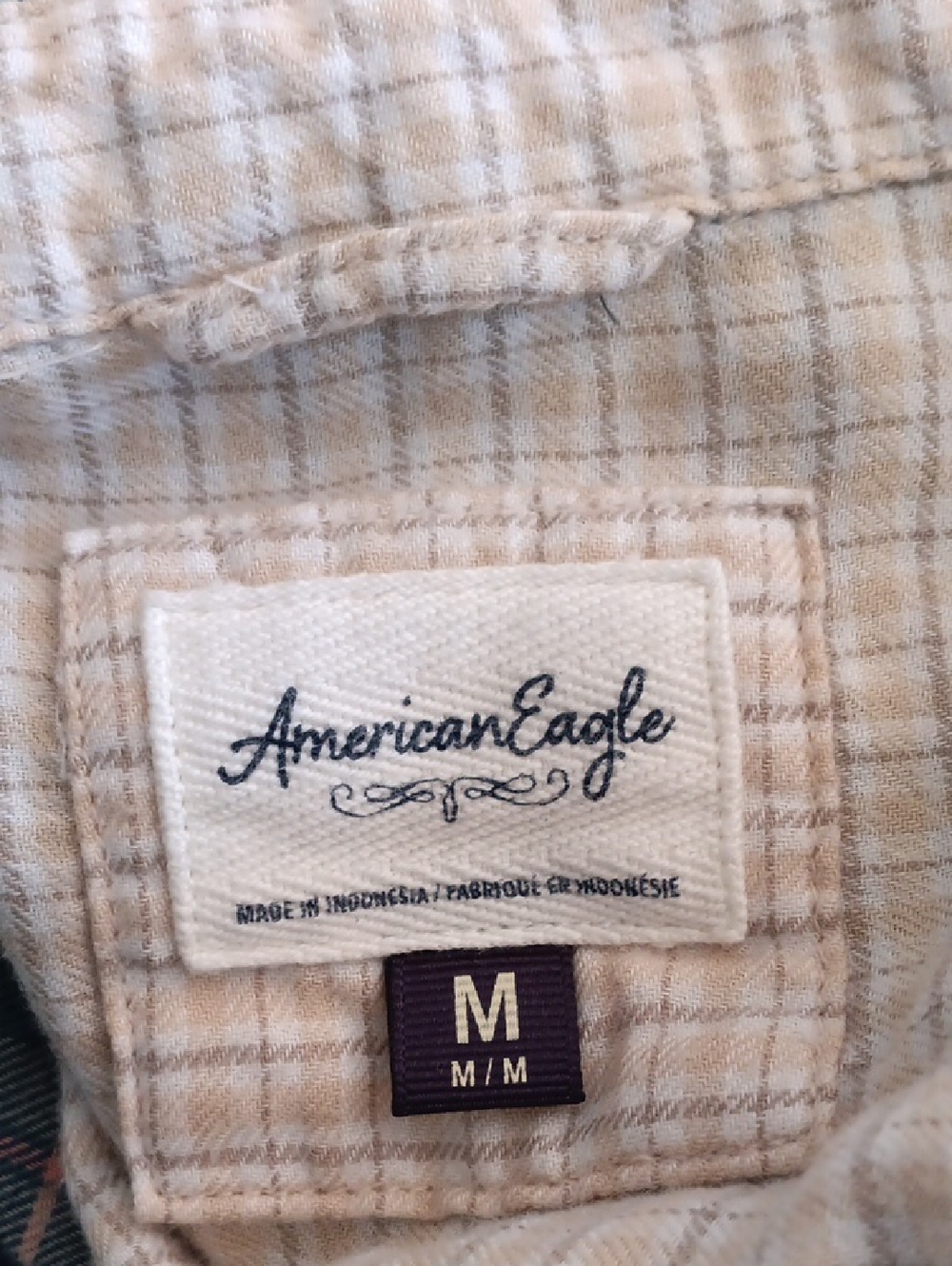 American Eagle Plaid Patchwork Button Shirt M Grunge Indie Distressed - Picture 6 of 6
